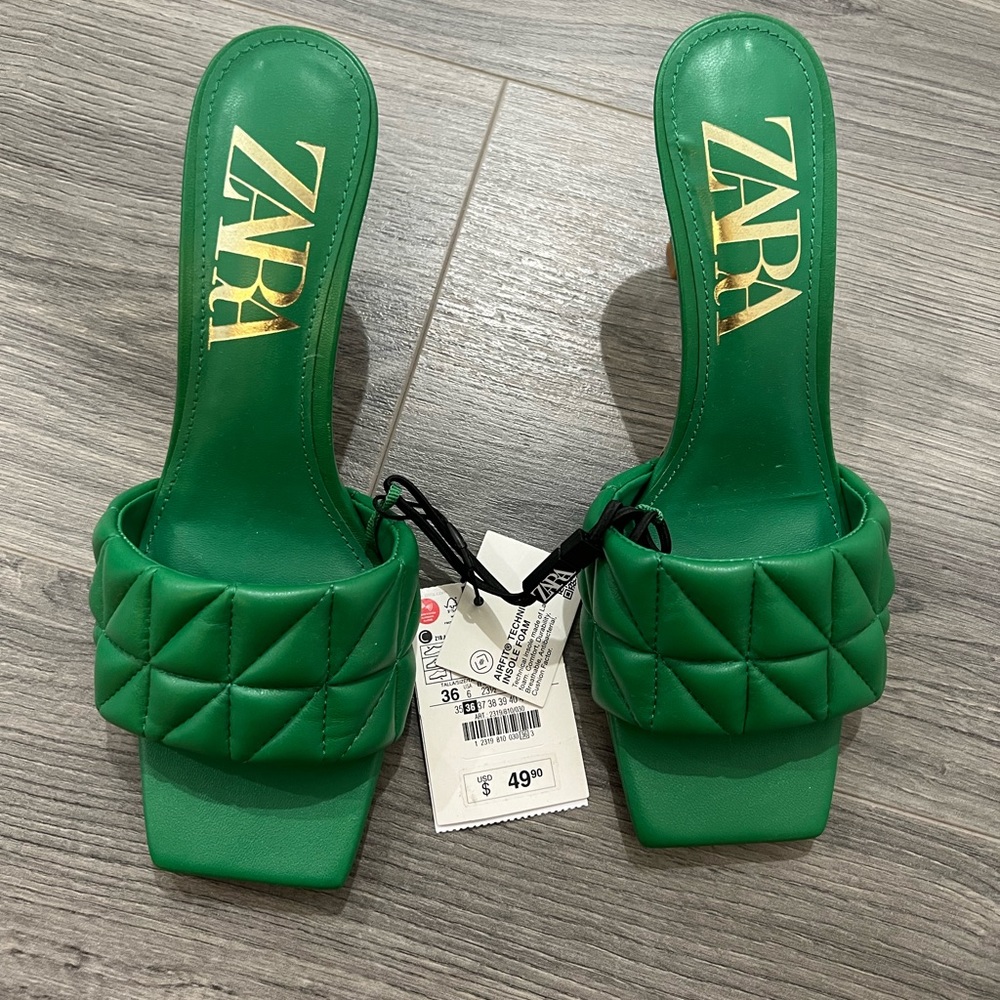 Zara green heel sandals size 36. Brand new with tags, never worn. Green mules